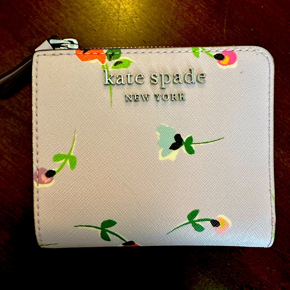 Kate Spade purple wildflower small zip bi fold wallet